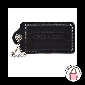 RARE 3" XL COACH Black Smooth Leather Nickel Key Fob Bag Charm Keychain Hang Tag